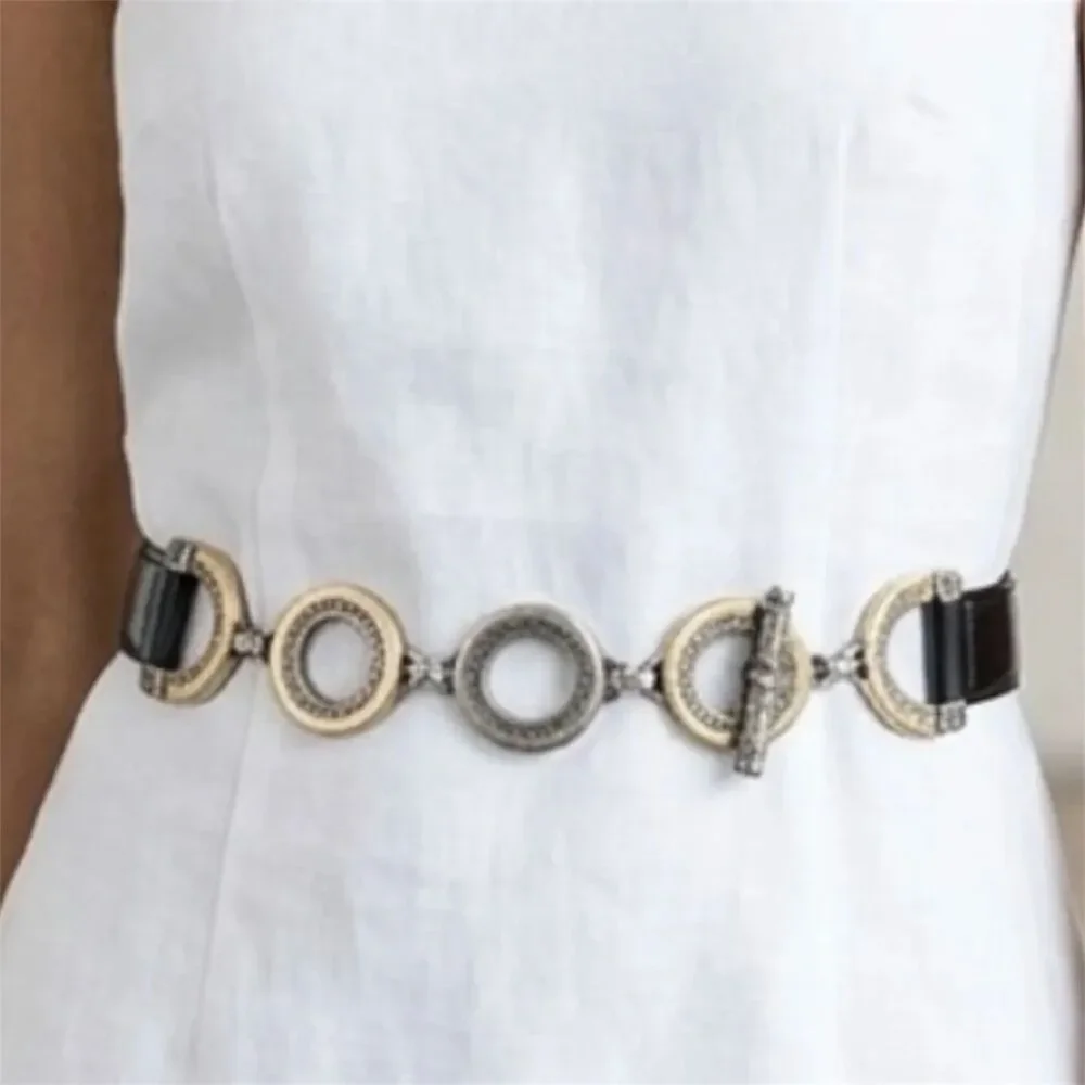 Brighton Belt Womens Medium Black Leather Gold Chain Equestrian 1996 Y2K Vintage